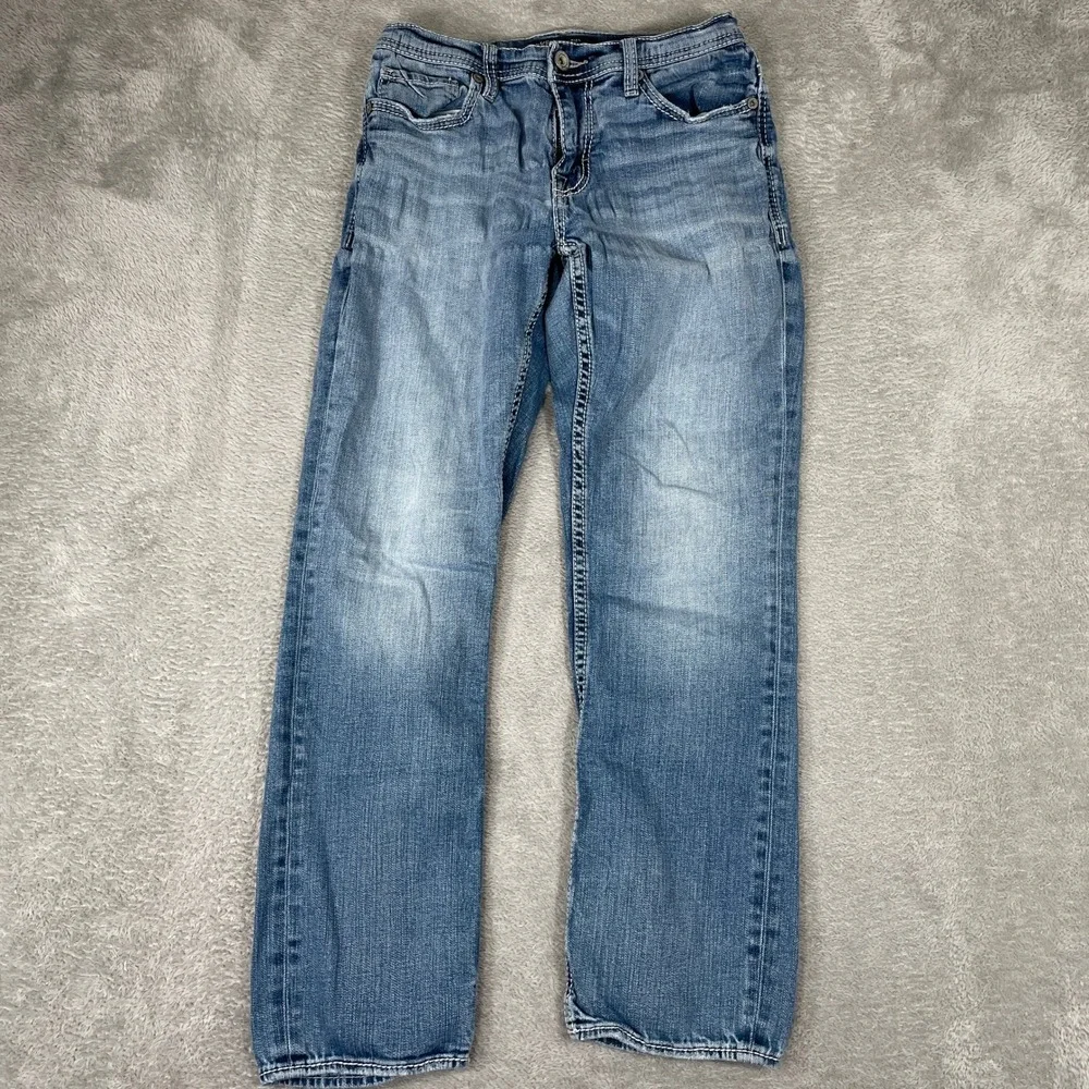 BKE Alec Jeans Mens 29x30 Blue‎ Straight Leg Contrast Stitch Stretch ABP5099